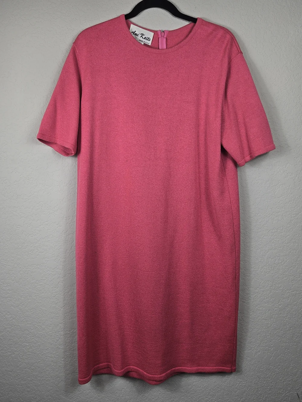Vintage Ami Knits Hot Pink Knit Shift Dress USA Made Mod Minimalist Size 14